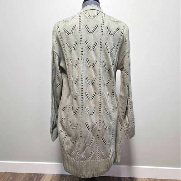 Pinque Stitch Fix Sage Green Textured Crochet Knit Open Cardigan Women's Medium - Picture 3 of 10